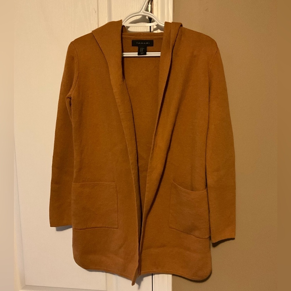 Tahari Women's Cardigan Mustard Hooded Jacket Size XS. - Picture 2 of 3
